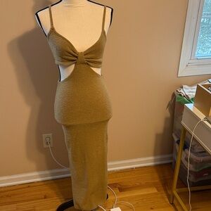 Lulus  Tan Cut-Out Sweater Midi Dress